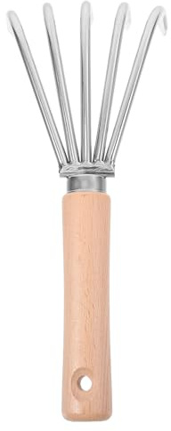 Artibetter Rastrillo de Mano para Jardín Pequeño con Mango de Madera y Acero Inoxidable, Diseño Ergonómico y Púas de Precisión para Aflojar Tierra y Eliminar en Jardinería