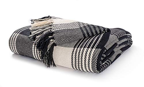 EHC Premium Reversible 100% Cotton Large 150 x 200 cm Tartan Throws for Sofa, Armchair Bedspread, Black