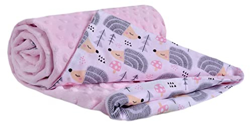Medi Partners Manta para Bebe 75x100cm Mantas Recien Nacido Mantita Bebes 100% Algodon Verano Bebés Minky Universal Confortable (Erizos con Rosa Claro Minky)