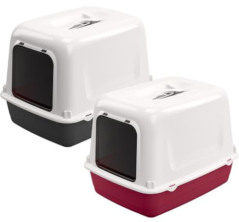 Ferplast Katzenklo, Katzentoilette mit Deckel, 2 geruchshemmende Aktivkohlefilter, abgedunkelte Schwingtür, 36 x 47 x h 35 cm, Clear CAT 10 Haustiertoilette