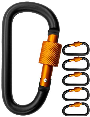 OUTDOOR SAXX 5 Stück große Schraub-Karabiner, Material-Karabiner, 8 cm, Aluminium, schwarz/orange