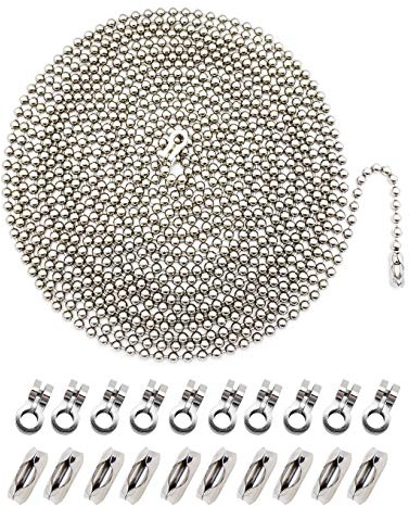 Ceiling Fan Pull Chain Extender – 16 ft 4.5 mm Stainless Steel Beaded Chain with 10 Connectors, Fan and Light Pull Chain Extension for Fixtures
