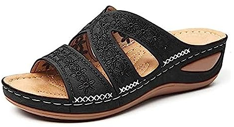 Syfinee Damsandaler, kilklack öppen tå sandaler, ortopediska bågstöd sandaler sommar tjocka plattformssandaler kvinnor broderade sandaler