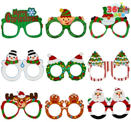 JOYIN 36 occhiali di carta natalizi, occhiali da vista per feste di Natale, occhiali con montatura per costumi, design assortiti, per adulti e bambini, per feste di Natale, foto e bomboniere