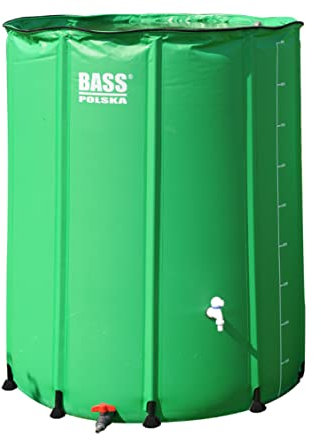 BASS POLSKA Fusto per acqua piovana Serbatoio per acqua piovana da gronda Pratico, pieghevole, facile da usare, batteria con connettore a sgancio rapido 1000l ⌀ 100 x 125 cm