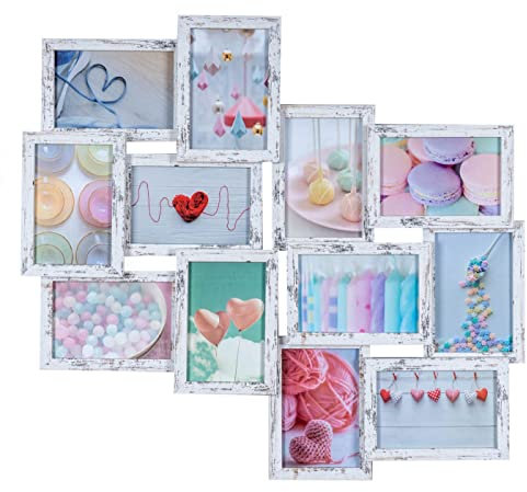Bilderrahmen 58x55cm Collage 12 Fotos 10x15 Shabby Chic Vintage MDF Holz Galerie Fotorahmen Bilderrahmen Fotocollage Deko Collage Wanddeko