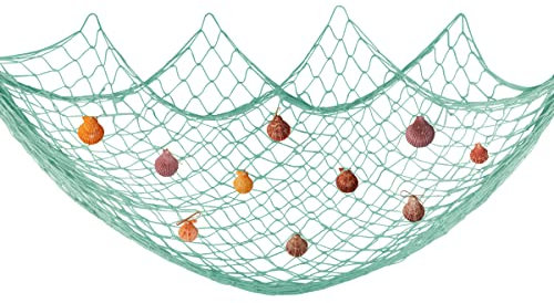 Fangoo 200cm x 150cm Fishing Net with Shells Beach Theme Decor for Party Home Living Room Bedroom Mediterranean Style Decor Wall Decor, Turquoise
