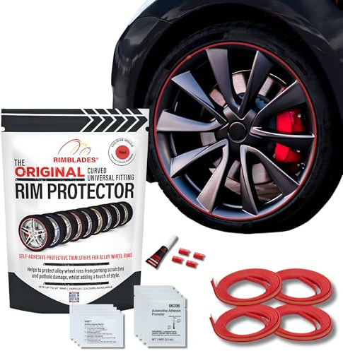 Rimblades Original Protectores de Llantas de Aleación Rojo – Compatibles con Ruedas de hasta 22” x 4 | para Llantas con Borde Curvo/Redondeado | 9 Colores | Fácil Instalación DIY