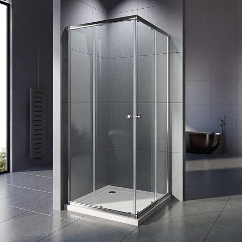 WOWINNE Duschkabine 90 x 90 x 185CM Eckeinstieg Duschkabine Schiebetür Duschabtrennung Doppel Schiebetür Echtglas Duschtür
