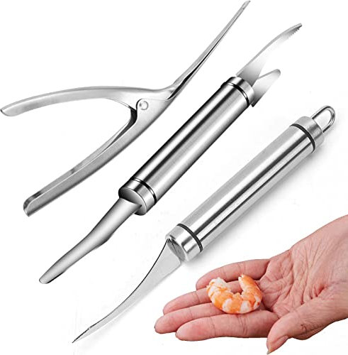 SVOCK 3 Pezzi Shrimp Peeler, Set di Coltello Gamberi All In 1, Coltello per Gamberi in Acciaio Inox, 5 In 1 Pela Gamberi, Forbici di Gamberetti Sbucciati per Prodotti Come Gamberi e Pesce