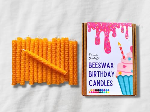 16 velas de cumpleaños de cera de abeja, enrolladas a mano, ecológicas (mandarina)