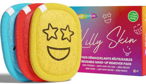 Waschbare und wiederverwendbare Make-up Entferner Pads von Lilly Skin – Rechteckige Mikrofaser-Reinigungs- und Peeling-Tücher für die Gesichtshaut – Box mit 7 Pads - Smiley