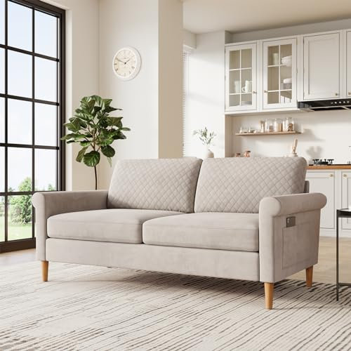 Vesgantti - Sofá de 2 plazas de tejido aterciopelado, 165 cm, estilo moderno escandinavo para salón, apartamento, pequeño espacio, patas de madera maciza, 168 x 88 x 75, color beige