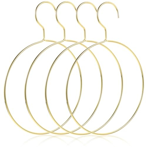 PRETYZOOM 4Pcs Golden Scarf Hangers for Closet Organization, Metal Belt and Scarf Holder Rings, Space-Saving Clothes Organizer for Ties, Belts, Scarves, and Accessories