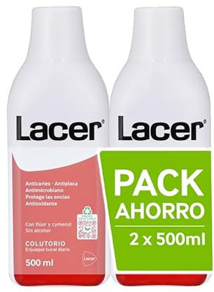LACER - Colutorio Pack da 2 x 500 ml, risciacquo orale, uso quotidiano, senza alcool, bocca sana e protetta, previene la carie e la placca dentale, pulisce in profondità