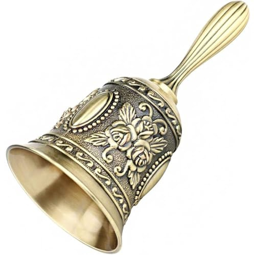 Campana de Mano de Metal y Bronce - Campanilla de Té, Escolar, Recepción, Cena, Servicio de Hotel - Decoración Navideña y del Hogar