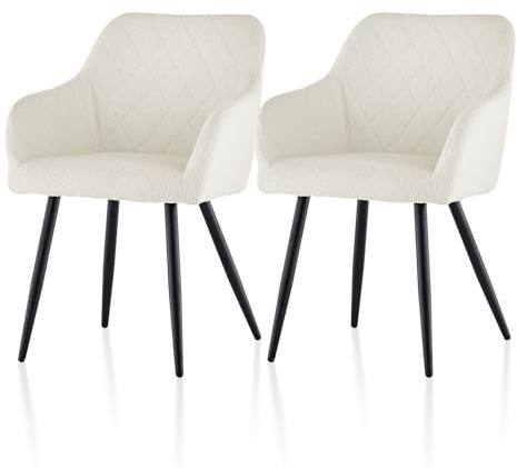 TUKAILAi Juego de 2 Sillas de Comedor Terciopelo, Sillas de Cocina Moderno Escandinavo con Patas Metálicas, Sillón Tapizado en Tela con Reposabrazos, Sillón Ergonómicos para Salón Cocina (Crema)