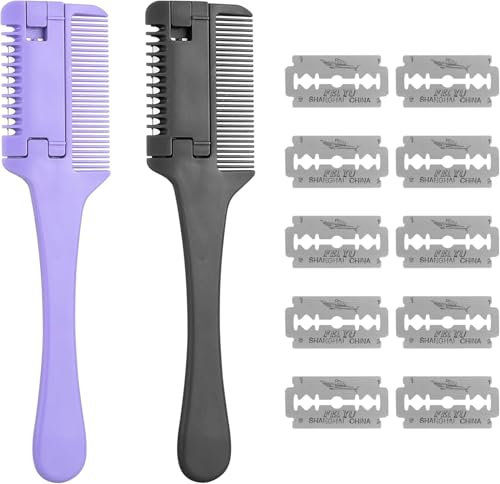 Cortapelos Cuchillo Peine, Herramienta para Cortar el Pelo, Cortapelos Reversible con 10 Cuchillas de Repuesto para Cortar el Pelo a Adultos y Niños (2 Piezas)
