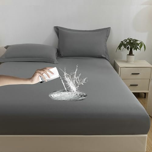 Epinki Bettlaken 200x220cm Dünn, Spannbettlaken Spanner Einfarbig Hellgrau Faltenresistent und Ausbleichen, Polyester Baumwolle Tagesdecke für Boxspringbett & Wasserbett
