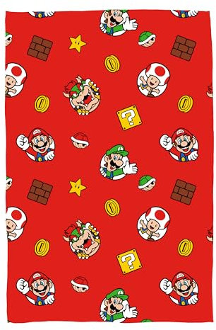 Super Mario Nintendo Official Fleece Throw Blanket | Super Soft, Here We Go Again Design | Warm Super Soft Feel Red Throw | Perfect for Home, Bedroom, Sleepovers & Camping