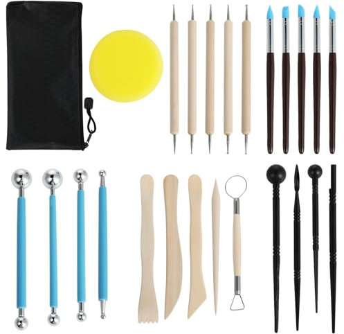 Bafumiu Set de Herramientas para Modelar de 25 Piezas, Kit de Cerámica para Arcilla, Herramientas para Arcilla con Bolsa de Almacenaje, Kit de Cerámica Ideal para Artistas y Principiantes