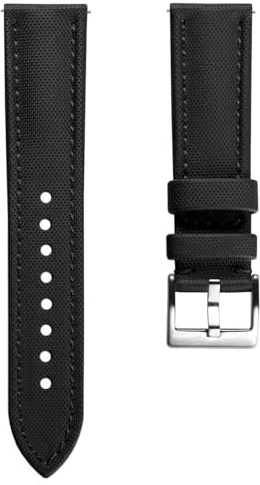 WatchGecko Atlas Sailcloth Bracelet De Montre Étanche Barrettes À Ressort À Dégagement Rapide, Boucle En Acier Inoxydable Brossé, Durable Et Confortable. 21mm, Noir