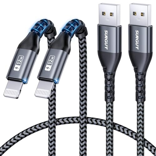 SUNGUY Cable iPhone Court 0.5M, 2 pièces Cable USB vers Lightning Nylon Cable Lightning Compatible avec iPhone 14/13/12/11 Pro Max Mini Xs 8 7 6 5 Plus, iPad Air/Mini