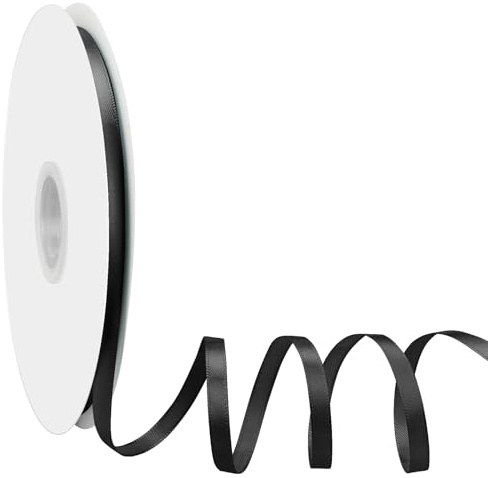 Negro Cinta de Raso 6mm 91m, Dooozy Cinta de Satén, Cinta Regalo para Manualidades, Fiestas Envoltorios de Regalos Cumpleaños Navidad Lazos Decoración de Bodas