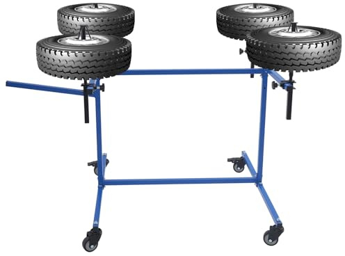 Wiefiche Árbol de llantas giratorio, soporte de color portátil con 4 ruedas universales (2 con frenos), soporte de reparación de hasta 100 kg, color azul
