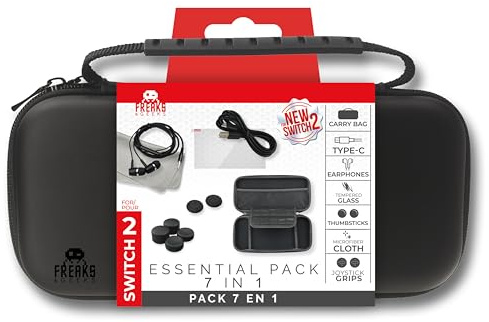 Nintendo Switch 2 Zubehör Set 7:1 – Tasche, Schutzcase, Case, Schutzfolie, Typ-C Ladekabel, In-Ear-Kopfhörer, Analogstick Kappen, Reinigungstuch – robust, wasserdicht, langlebig, schwarz