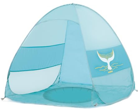 LUDI - Tente Multifonction - Tente de Plage - Pop-Up - Anti UV 50 - avec Pataugeoire Intégré - Coupe-Vent - Piquets de Fixation - Dès 10 Mois