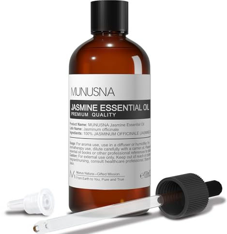 MUNUSNA Jasmine Essential Oil, 100% Pure Jasmine Oils for Skin, Hair Care, Aromatherapy Oil for Diffuser, Humidifier, DIY, Home, 100ML