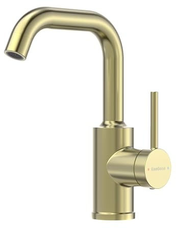 KeeGone Rubinetto Bagno Lavabo Girevole a 360°, Rubinetto per Lavabo Caldo e Freddo Regolabile, Rubinetto per Bagno Monocomando, Rubinetto in Acciaio Inossidabile, Facile Installazione, Oro