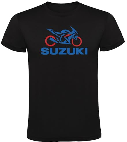 Genérico Camiseta Negra con Diseño de Moto Deportiva Azul y Roja – Estilo Racing para Apasionados del Motociclismo (FR/ES, Letras, XL, Regular, Regular, Negro)