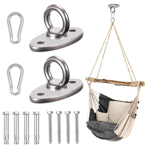 Zyluniy Gancio da Muro Piastra, 2 pezzi con piastra ad occhiello in acciaio inossidabile, gancio da parete in acciaio inossidabile 304, supporto da soffitto, gancio oscillante fino a 500 kg