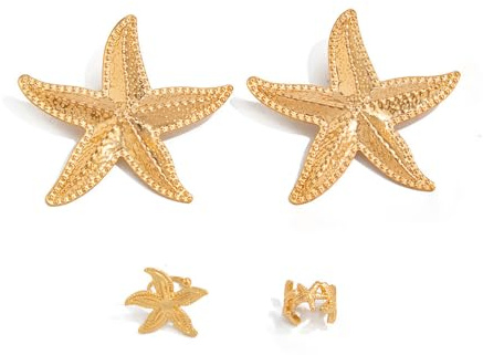 XFSRG Ensemble Boucle d’Oreille Étoile de Mer Grandes Boucles et Clips Élégants Bijoux d’Été Accessoires Marins pour Vacances et Fêtes (Or)