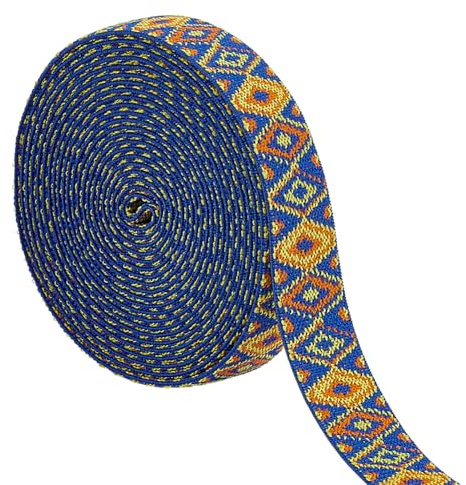 BENECREAT Fasce Elastiche Jacquard Da 4.6 m, Nastro Elastico Jacquard Intrecciato Largo 25mm per Accessori Artigianali Fai Da Te, Cucito di Indumenti, Decorazioni per La Casa (Blu)
