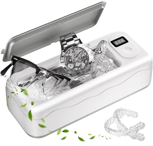 GUPOQIGU Professional Ultrasonic Jewelry Cleaner – 45kHz Sonic Cleaning Machine with Digital Timer, 20oz Stainless Steel Tank for Rings, Eyeglasses, Dentures, Watch Straps, Coins