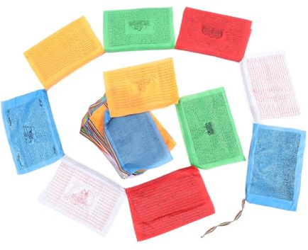 Ipetboom Lot de 20 Bannières de Drapeaux de Prière Multicolores 28x35 Cm en Tissu Satin Extérieur Spirituel Décoration Jardin Culte