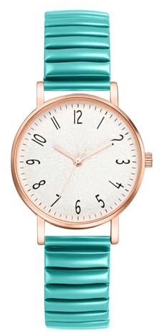 Lancardo Stylish Elastic Band Watch: Womens Round Dial Large Numbers Easy to Read Quartz Wristwatch Green Stretch Strap Watches Business Casual