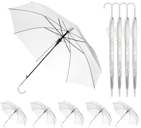 Anmrept 10 Pcs Clear Umbrellas for Wedding 95cm Clear Stick Umbrellas with Handle Transparent See Through Dome Brolly for Bride Bridesmaid Wedding Photography Party