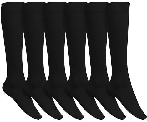 Women’s Trouser Socks, Opaque Stretchy Nylon Knee High, Black, 6 Pairs