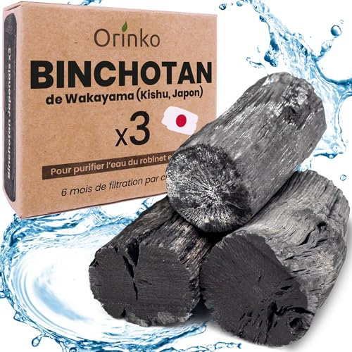 ORINKO Kishu Binchotan X3 – 75 g (3 x 25 g) – Hochwertiger Aktivkohlefilter Wasser aus Wakayama Ubame-Eiche – Natürliche Wasserreinigung für Karaffen
