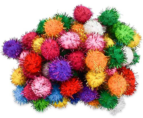 yuntop 70 Pack Assorted Color Sparkle Balls Glitter Tinsel Ball Cat Sparkle Balls Toys Interactive Cats Pom Poms Ball for Kittens Cat's Favorite Toy