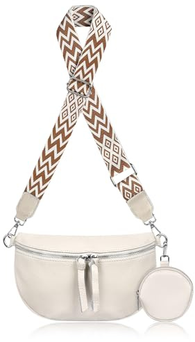 Riñonera Mujer, Beige Cuero Bolso Bandolera Bolsa Mujer Moda Bolso con Monedero Desmontable Bolsos y Correa Ancha Ajustable