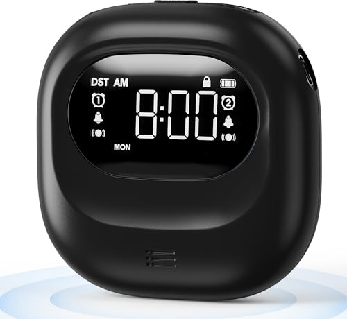 Roxicosly Vibrating Alarm Clock for Heavy Sleepers, Super Strong Adjustable Vibration Bed Shaker Clock Under Pillow for Hearing Impaired Deaf, Cordless, Small, USB Rechargeable for Travel