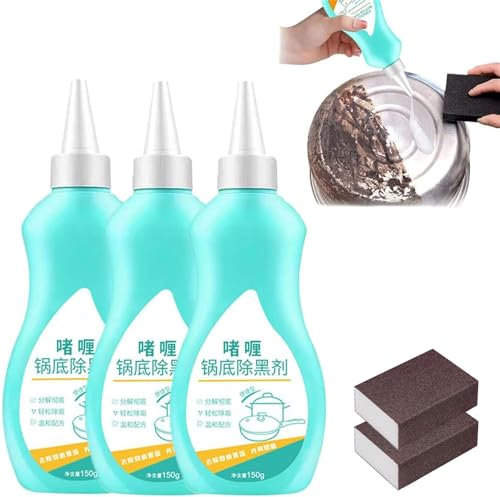 Detergente in gel per pentole e padelle, detergente in gel per fondo pentole, potente pasta detergente per pentole in acciaio inox, detergente per la pulizia della cucina in acciaio inox nero (3