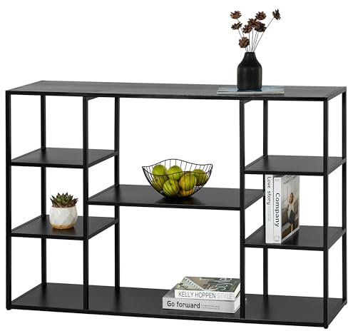 HDANI 120cm Langer Sofa-Konsolentisch,Schmaler moderner Eingangstisch hinter der Couch mit Ablageflächen,4-stufiges Bücherregal für Wohnzimmer,Schlafzimmer,Flur (Schwarz, 120 x 30x 80 cm)