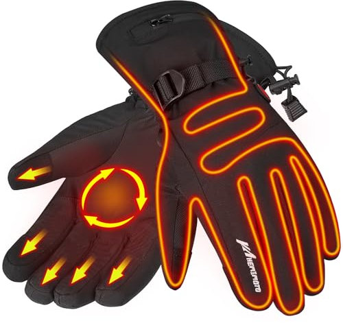 KEMIMOTO Beheizbare Handschuhe, Beheizte Handschuhe mit 2500mAh Akku, heizbare Handschuhe Herren und Damen, Handschuhe beheizbar für Skifahren, Angel, Wandern
