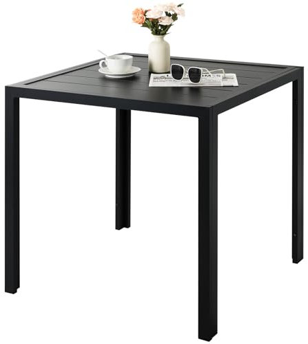 LIFERUN Alu Gartentisch Wetterfest, 75x75 cm Aluminium Balkontisch Schwarz, Outdoor Quadratisch Esstisch Vollmetalltisch Für Terrassen Garten Balkon (11 cm breites Brett)